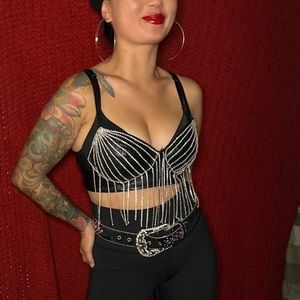 Rhinestone faux leather crop top for Selena tribute costume